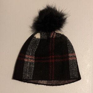 Plaid Black and Red Pom-Pom Beanie